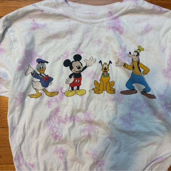 Women’s Disney Mickey Mouse Pink/White Tie Dye Crop Long Sleeve Top - Picture 2 of 4